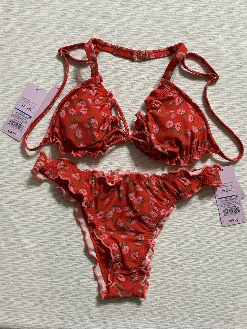 Wild Fable Red Floral Ruffle Bikini Set Size XS